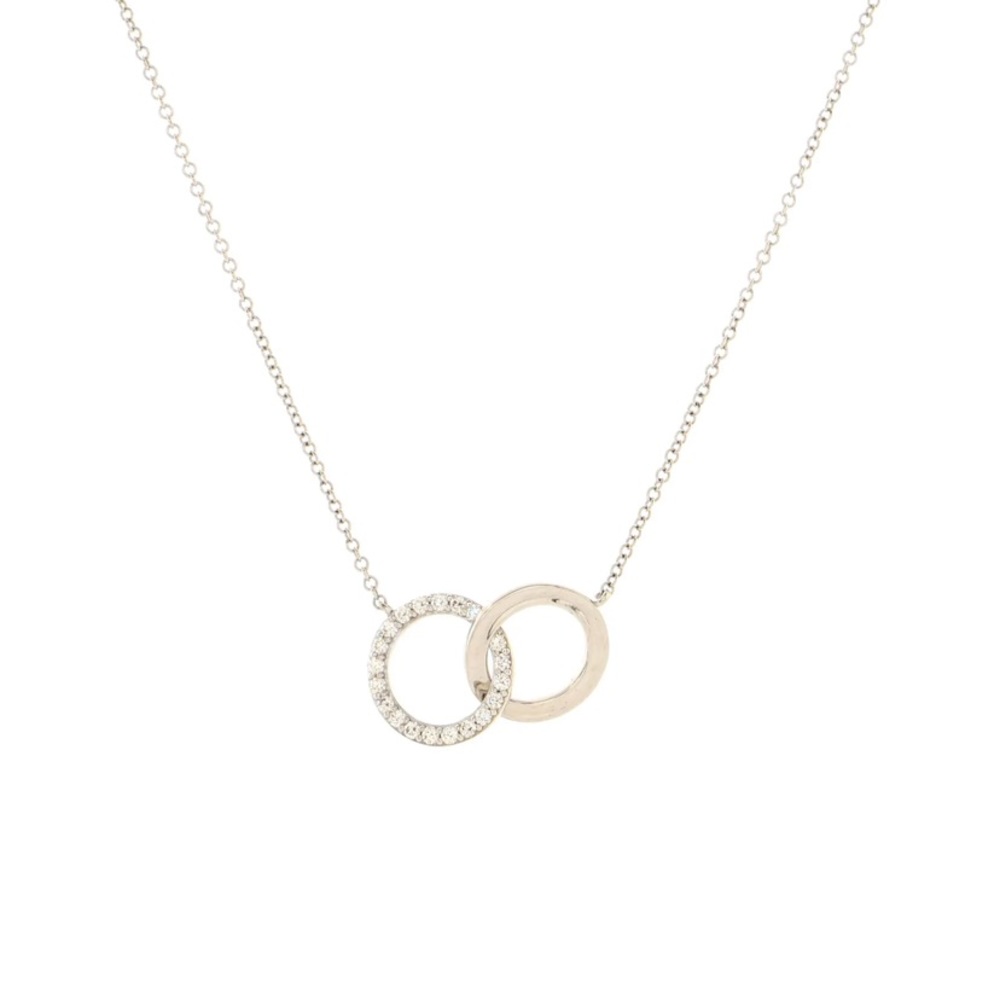 Tiffany & Co interlocking circles pendant necklace. 18K white gold pave …